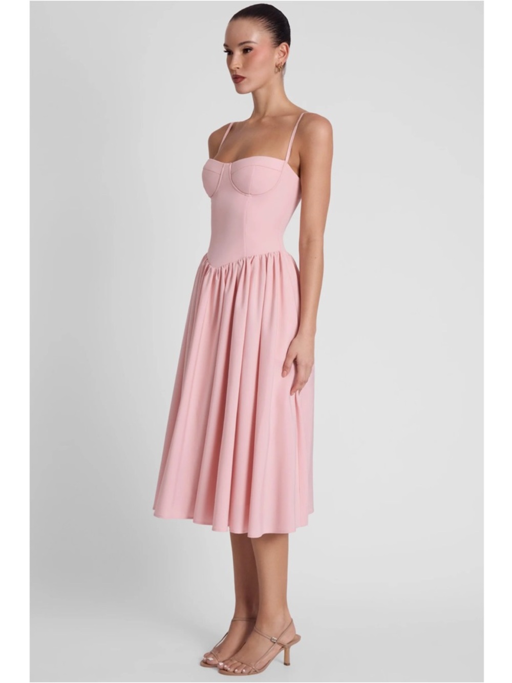 NWT LEAU Blush Pink Midi DRESS w/ Bustier Bodice - Picture 2 of 10